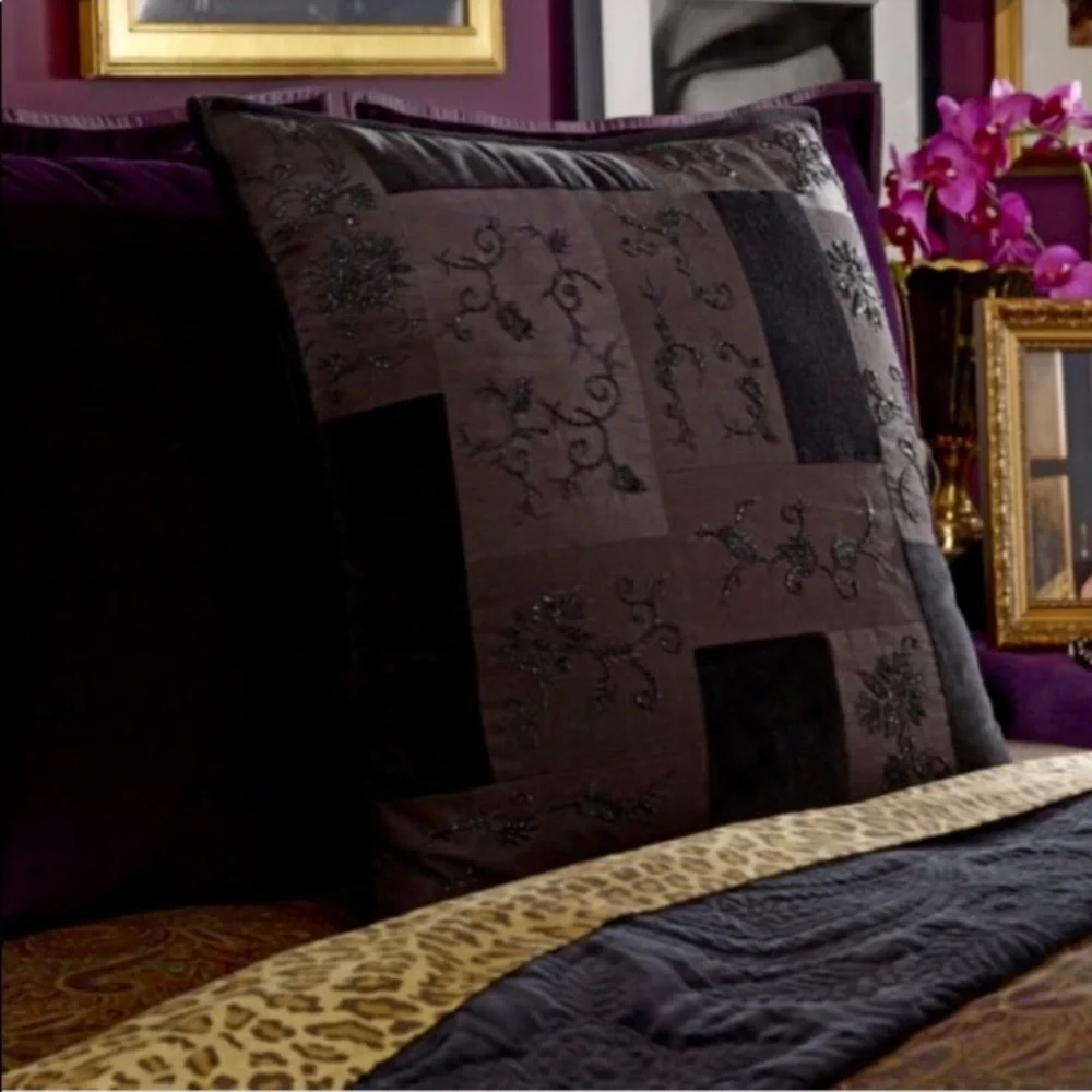 Ralph Lauren New Bohemian Quilt Beaded black Velvet European Sham